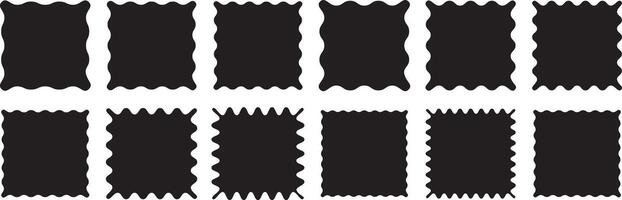 Square frames with wavy and zigzag edges set. Trendy curved silhouette frame box. Modern graphic template vector