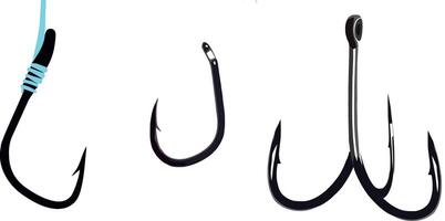 Three different types of fishing hooks on a white background vector