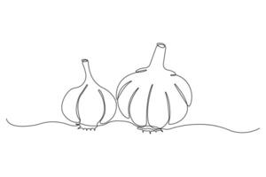 Hand-drawn continuous line drawing of garlic. Garlic outline illustration. vector