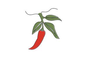 Continuous line art drawing of chili pepper. Fresh chili linear icon . vector