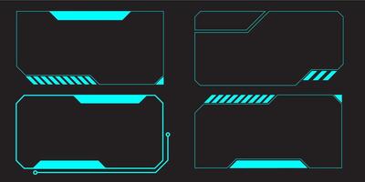 HUD digital futuristic user interface horizontal frame. Sci Fi high tech screen. Cyberpunk game menu touching monitoring hologram dashboard panel. Cyberspace head-up display information border vector
