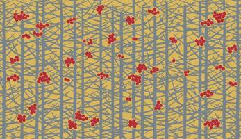 Crafted hand drawn brush line tree branches with fruits nature pattern, Japanese folk and Ethnic wood carving, engraving, wood block texture surface background, simple graphic for textile, stationary vector