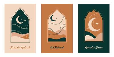 Oriental style Islamic windows and arches with modern boho collection design vector