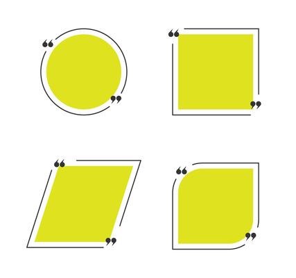 Quote yellow box frame set of speech quotation marks.