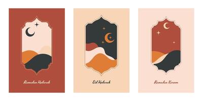 Oriental style Islamic windows and arches with modern boho design collection. vector