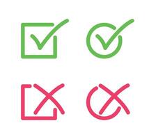 Check mark and cross icon button. Check box icon with right and wrong buttons. vector
