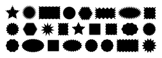 Different geometric shapes with zig zag wavy edge. Rectangle, Oval, Circle, Square. set black elements for design frame, stamp, template and badges vector