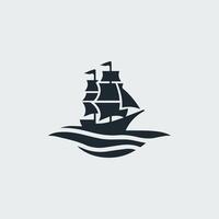 Sailing ship logo with a sail on top vector