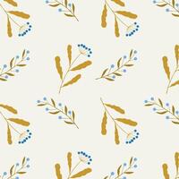 Botanical pattern, hand drawn abstract branches with blue berries on beige background. vector