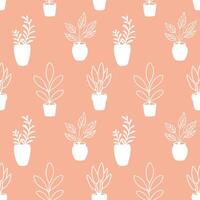 Pink pastel pattern with silhouette indoor plants in flowerpots, cozy home, recreation area, relaxation, remote work, comfortable conditions. vector
