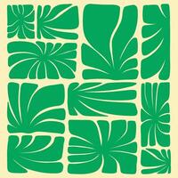 Green abstract leaf shape collection pattern motif textile element matisse style print art editable vector