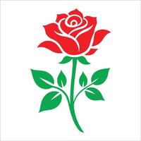 Elegant Red Rose with Green Leaves and Stem - Ideal for Nature, Botanical Themes, and Decorative Designs vector