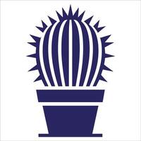 Minimalist Dark Blue Cactus Silhouette in Rectangular Pot - Ideal for Nature, Botanical Themes, and Home Decor Designs vector