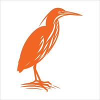 Bittern Bird Silhouette Illustration with Sharp Beak and Long Legs Standing on Ground Isolated on White Background vector
