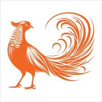 Elegant Exotic Bird Illustration with Flowing Tail Feathers in Artistic Design Perfect for Nature Wildlife and Ornamental Art Projects vector