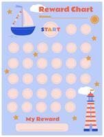 Goal tracker for children on the marine theme with a ship and a lighthouse vector