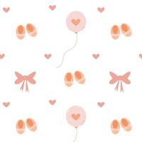 Delicate pattern for a girl with a balloon, small booties, bows and hearts vector
