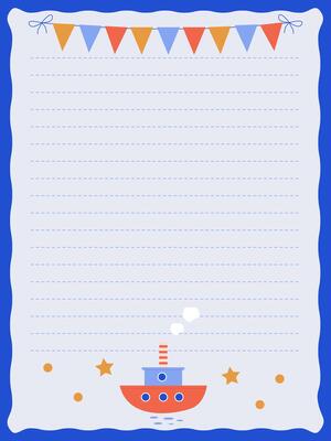 Nautical theme notebook page template with cute ship for boys