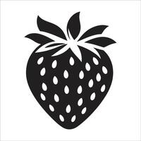Black and White Strawberry Silhouette with Characteristic Shape and Seeds - Ideal for Nature, Botanical Themes, and Simple Designs vector