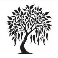 A black and white Chilli Tree illustration of a tree with leaves vector