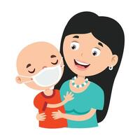 Mother And Boy With Leukemia Hugging vector