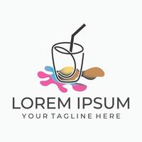 A glass of juice with a straw and a splash of color vector
