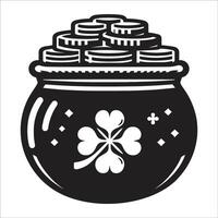 St. Patrick's Day Shiny pot filled with leprechaun gold coins isolated on the white background vector
