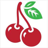 A red cherry with green leaves on it vector