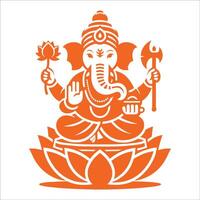 An orange ganesh with a lotus on his head vector