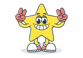 Mascot character of a standing star with hands forming a peace symbol in yellow colors vector