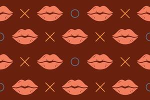 Romantic seamless pattern with lips and geometric symbols on dark background vector