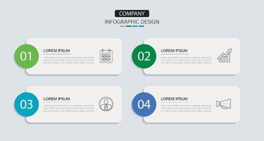 4 data infographics rectangle tab template. Illustration business abstract background. vector