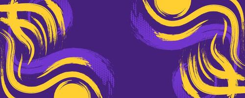 Purple and yellow abstract sports background with grunge texture, brush stroke and halftone effect vector