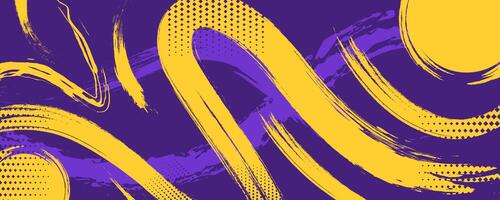 Yellow brush abstract sports background with grunge texture, brush stroke and halftone effect vector