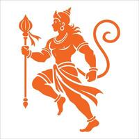 Powerful Hanuman Illustration with Mace in Dynamic Pose for Hindu Mythology and Religious Art vector