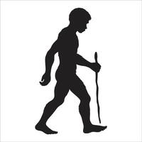 The silhouette of a man walking with a stick vector
