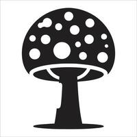 Monochrome Mushroom Icon with Spotted Cap and Thick Stem - Ideal for Nature, Botanical Themes, and Minimalist Designs vector