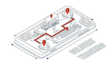Smart Logistics and Automated Warehouse Operations utilize Mobile Shipment Tracking Apps for logistics companies, incorporating GPS technology for maritime and cargo transportation services. vector