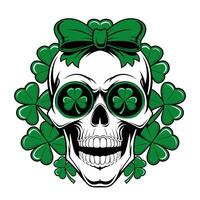 St. Patrick's Day Skull with Shamrocks and Bow Illustration vector