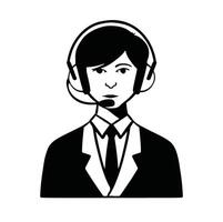 Avatar in flat style, dispatcher secretary administrator worker in suit man in tie, black and white vector