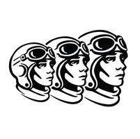 linear monochrome icon group of pilots in a row simple vector