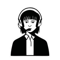 Flat style avatar, dispatcher secretary administrator worker woman in jacket with bob and bangs, black and white vector