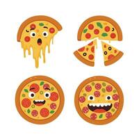 Angry and Happy Pizza Slice Set with Cartoon Faces vector