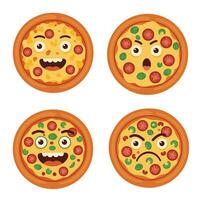 Cheesy Pizza Slice Fun Set with Different Feelings vector