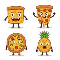 Cartoon Pizza Fun Set with Joyful and Grumpy Faces vector