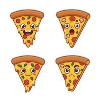 Funny Pizza Character Art Set with Various Reactions vector