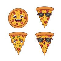 Cartoon Cheesy Pizza Mood Set with Different Reactions vector
