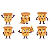 Angry Cheesy Pizza Mood Set with Burning Toppings vector