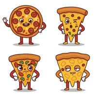 Cartoon Pizza Character Set with Funny Mood Swings vector