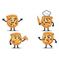 Cheesy Pizza Slice Set with Funny and Angry Faces vector